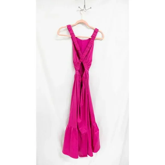 Peter Som Hot Pink Tiered Barbiecore Cross Back Semi Formal Summer Midi Dress 6 - Picture 10 of 15